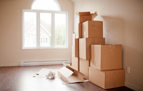 Delivered furniture and boxes arranged after a move